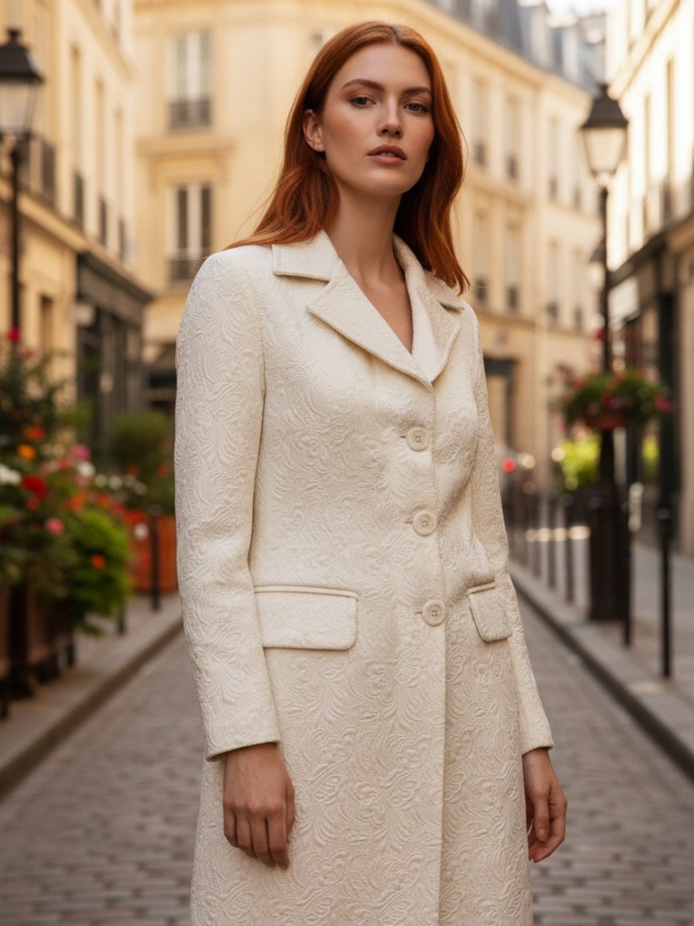 Light Academia | Womens Cream Textured Button-Front Coat - Cream size Small